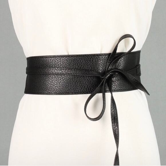 2/$30 Belt Wrap Around Waist Classic Black Belt Boho Gypsy Cinched Faux Leather - Picture 3 of 7